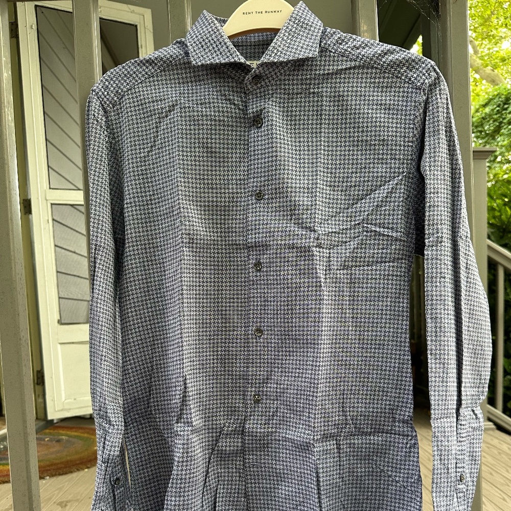 Reiss Men's Long Sleeve Houndstooth Blue Button down shirt